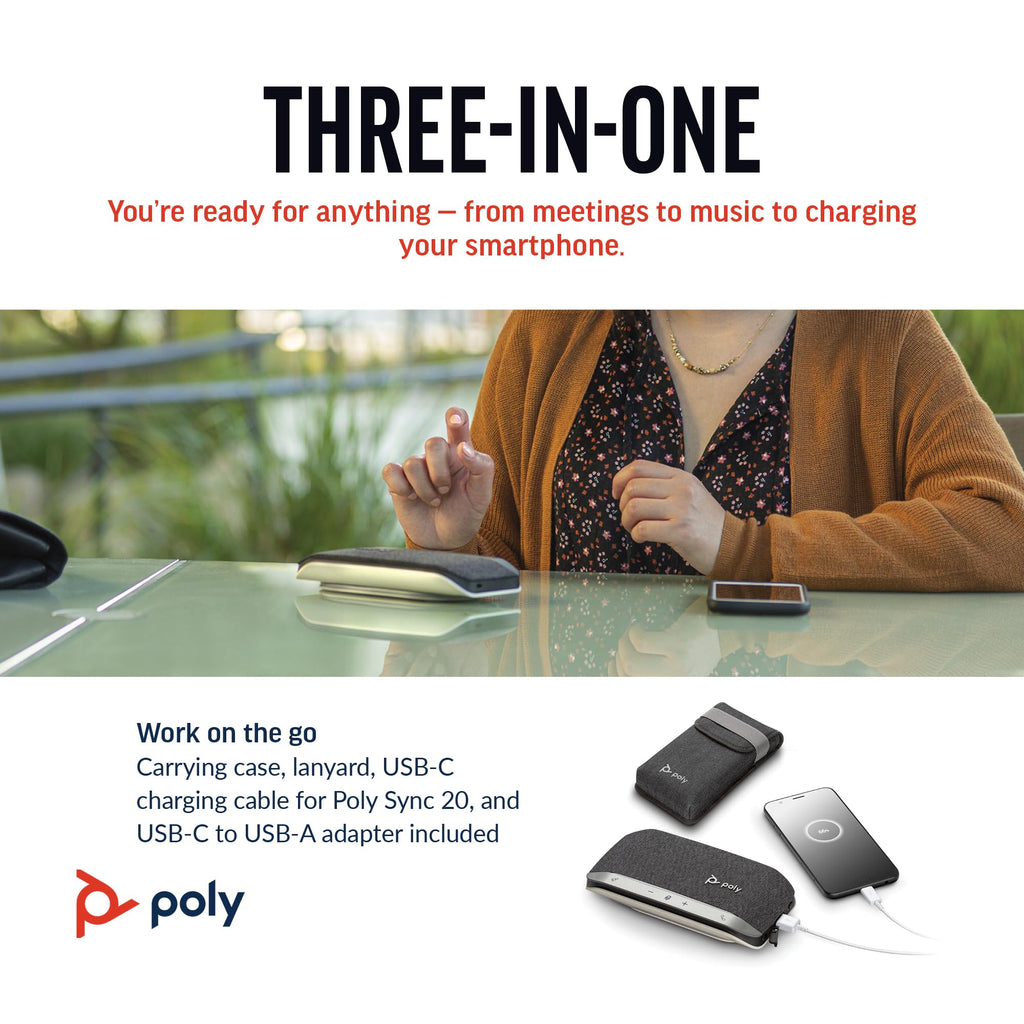 Poly Sync 20 USB-C Personal Portable Smart Speakerphone (Plantronics) – Noise/Echo Reduction -Works w/Teams, Zoom, PC, Mac, Mobile – Amazon Exclusive
