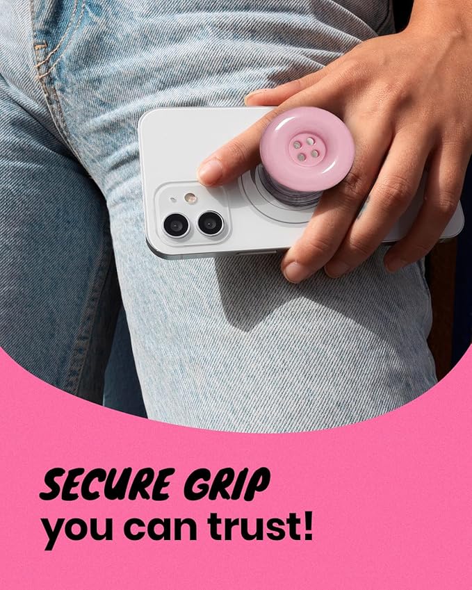 Solid Color Button Phone Grip – Minimalist Design, Durable and Lightweight, Grip and Stand for Smartphones (Baby Pink, Magnetic Type)