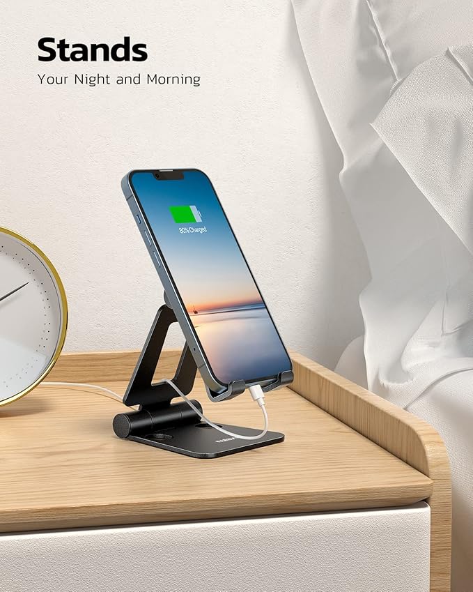 Nulaxy 2 Pack Dual Folding Cell Phone Stand, Fully Adjustable Foldable Desktop Phone Holder Cradle Dock Compatible with Phone 16 15 14 13 12 Pro Xs Xs Max Xr, All Phones, Black&Red