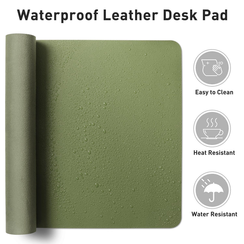 Aothia Desk Protector Mat, Mouse Pad, Non-Slip Waterproof PU Leather Desk Blotter, Laptop, Writing for Office and Home (23.6" x 13.7", Olive Green)