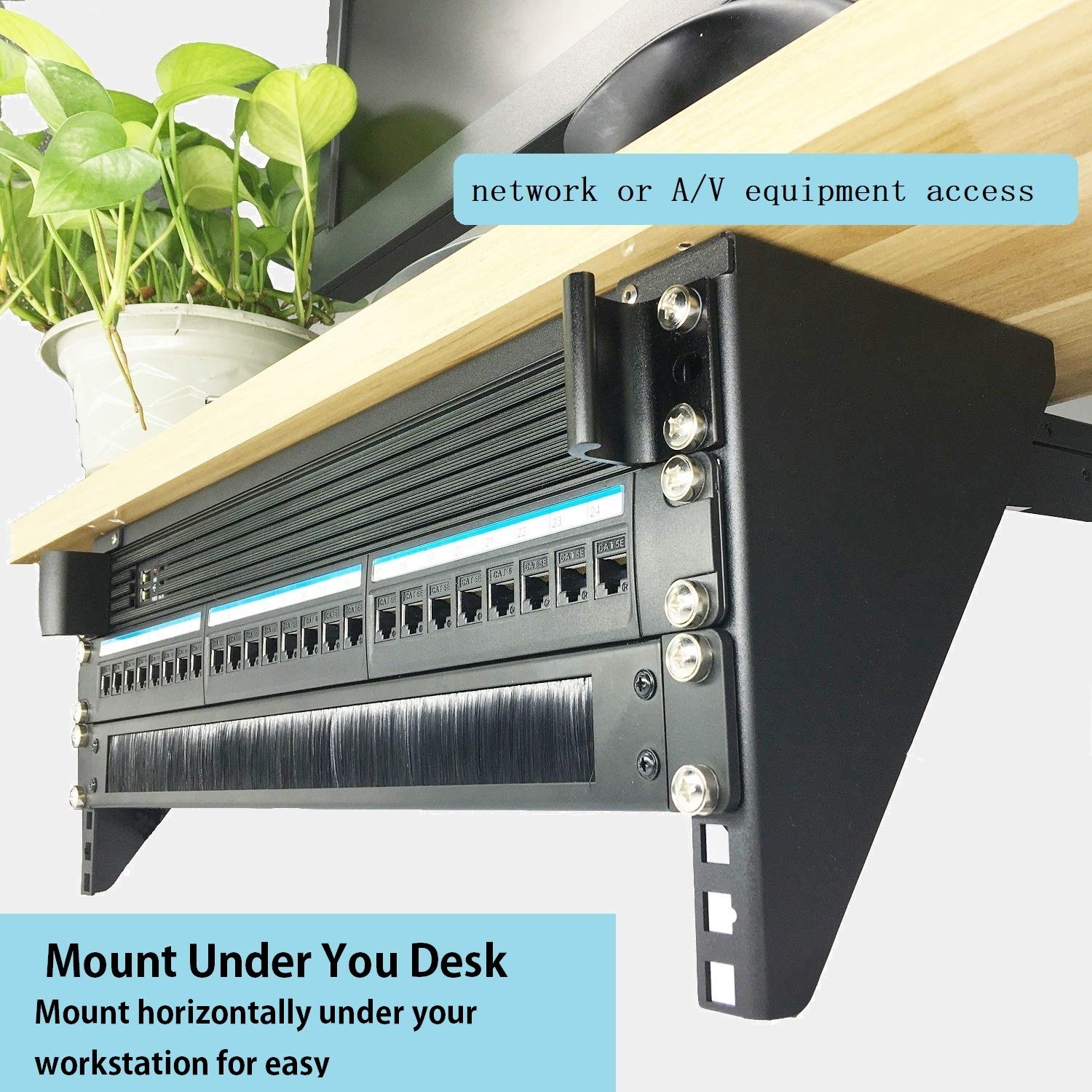 Jingchengmei 1U Disassembled Rack Mount Cable Management Panel with Brush for Cable Entry for 19-Inch Rack or Cabinet Black (BF01UAB2)