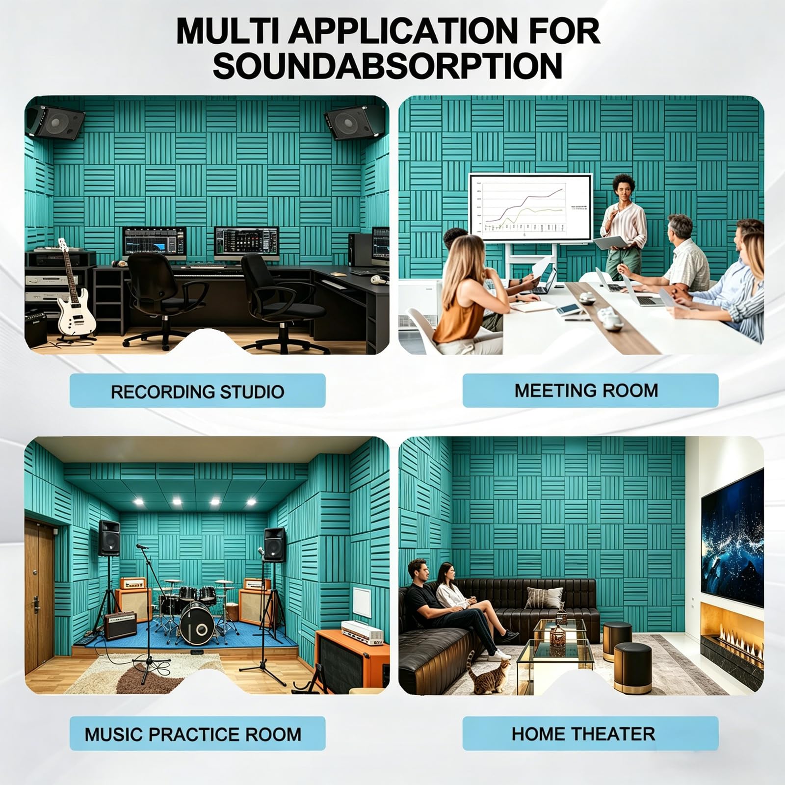 Sound Proof Foam Panels for Walls， 24pack 1" X 12" X 12" Acoustic Foam Panels Insulation Studio Soundproofing Fire Resistant Noise Absorbing for Studio, Office, Home (GZ-L 12" X 12" X 1", 24PACK)