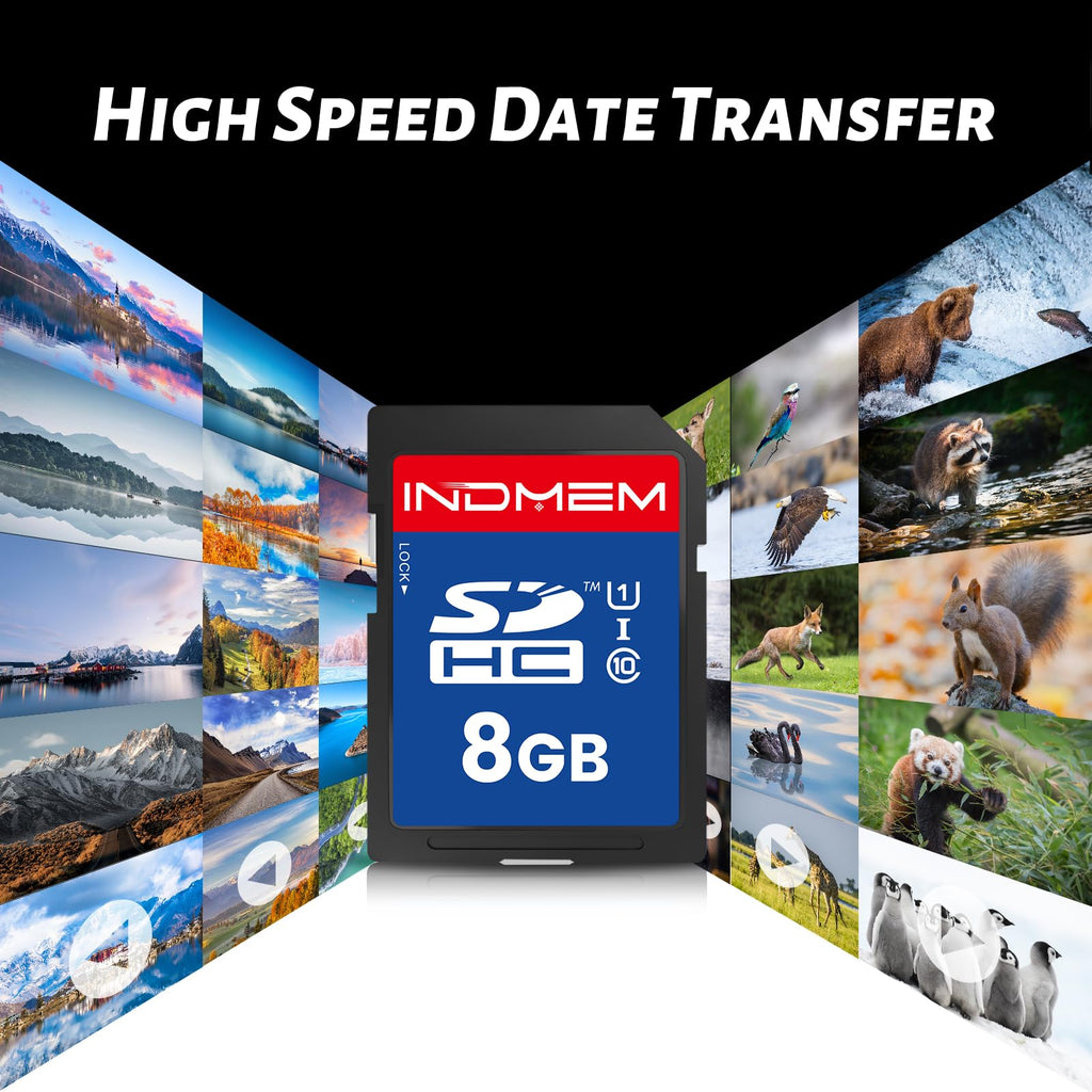 INDMEM SD Card 8GB, 8 Packs Class 10 8GB Flash Memory Card MLC Standard Secure Digital Cards Camera Card