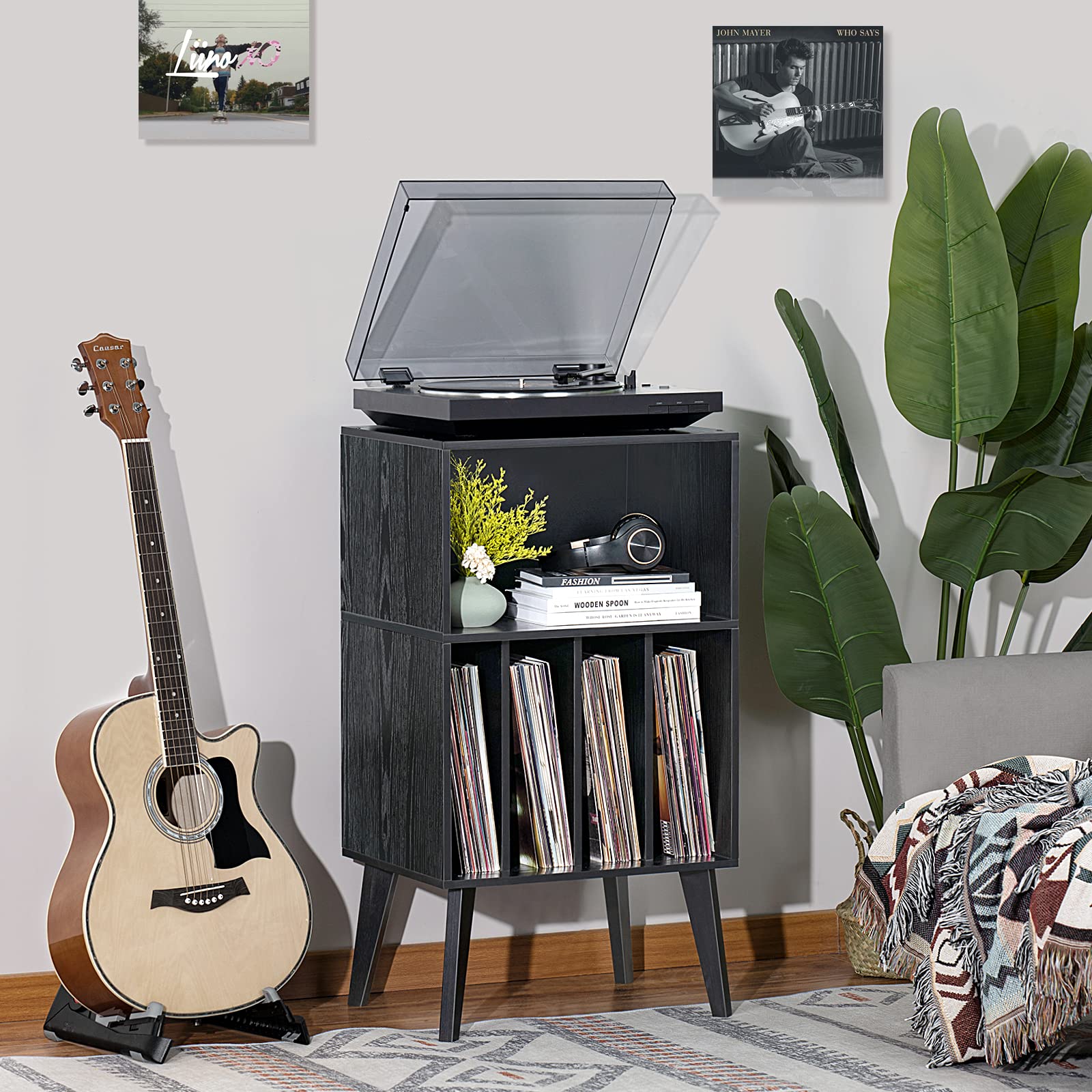 Lerliuo Record Player Stand, Black Turntable Stand Holds up to 160 Albums