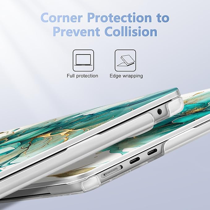Case for MacBook Air 15 Inch 2025 2024 2023 Release M4 A3241 M3 A3114 M2 A2941, Hard Shell with Screen Protector & Keyboard Cover, Compatible with Touch ID, Green Floral