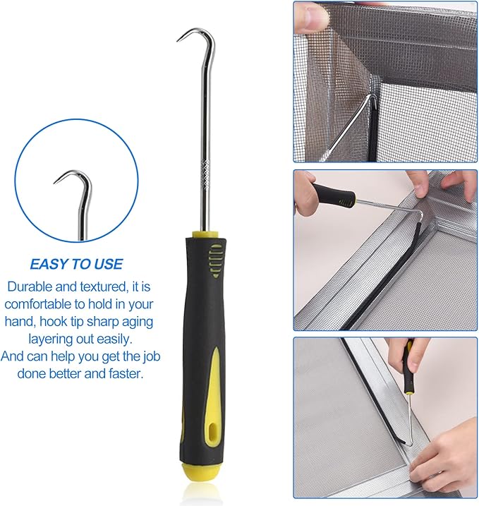 BAYTORY Upgrade Window Screen Repair Kit, Steel/Nylon Roller Tool with Bearing, Spline Removal Hook, 32ft Retainer Spline and 12pcs Screen Clips Replacement for Installing Door Mesh Screens