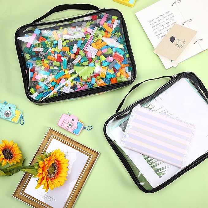 Sanwuta 6 Packs Toy Storage Bags, PVC Organizing Case Bags with Zipper, Waterproof Toy Container for Board Games, Building Blocks, Puzzles, Small Toys and Kids Books(Small,Clear)