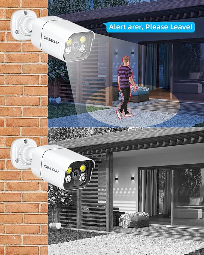 16CH ExpandableWESECUU Poe Security Camera System, 4K CCTV Camera Security System 8pcs IP Home Security Cameras Outdoor, 2-Way Audio, Human Detection, with 3TB HDD for 24-7 Recording (POE8 KIT)