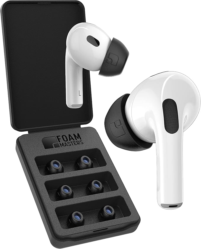 Foam Masters Ultra-Premium Memory Foam Ear Tips for AirPods Pro 1st & 2nd Gen | 3 Pairs | Black Magic Ver 6.0 | Secure | Comfort | Better Noise Cancel | Replacement Buds – Black, Assorted S/M/L