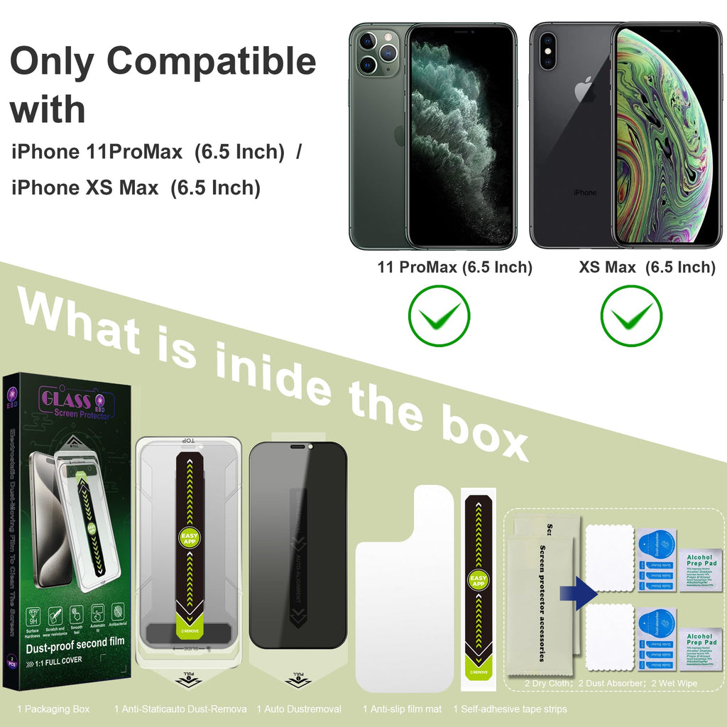 SY SHANGYAN 2 Pack Anti-Spy Privacy Screen Protector for iPhone 11 Pro Max/XS Max(6.5-Inch),9H Tempered Glass,Full Coverage,Anti-Fingerprint,Auto Dust Removal,Bubble-Free,Easy Installation