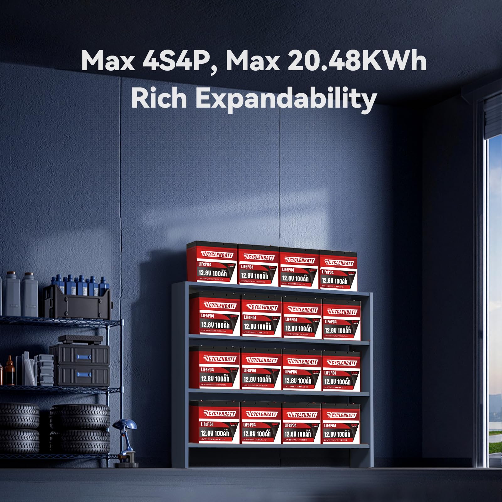CYCLENBATT 12V 100Ah Mini Bluetooth LiFePO4 Battery, Low-Temp Protection