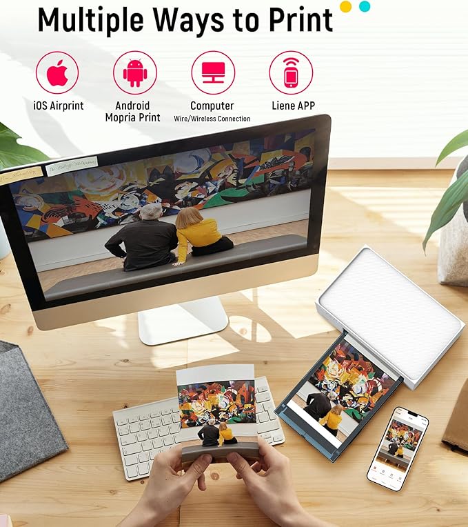 Liene White M200 4x6'' Photo Printer Battery Edition, Wireless Photo Printer for iPhone Android, Dye Sublimation Printing Full-Color Photo 20-Sheet, Portable Picture Printer Ideal for Travel Home Use