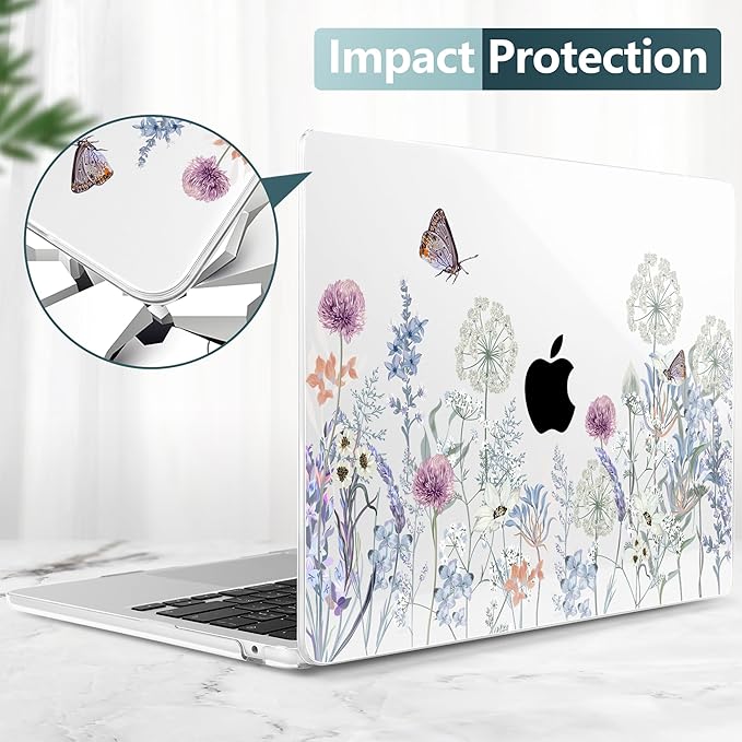 TWOLSKOO Compatible with M4 MacBook Air 15 inch Case 2025-2023 Released Model M4 A3241 M3 A3114 M2 A2941, Plastic Hard Shell & Screen Protector & Keyboard Cover & Type C Adapter, Dandelions