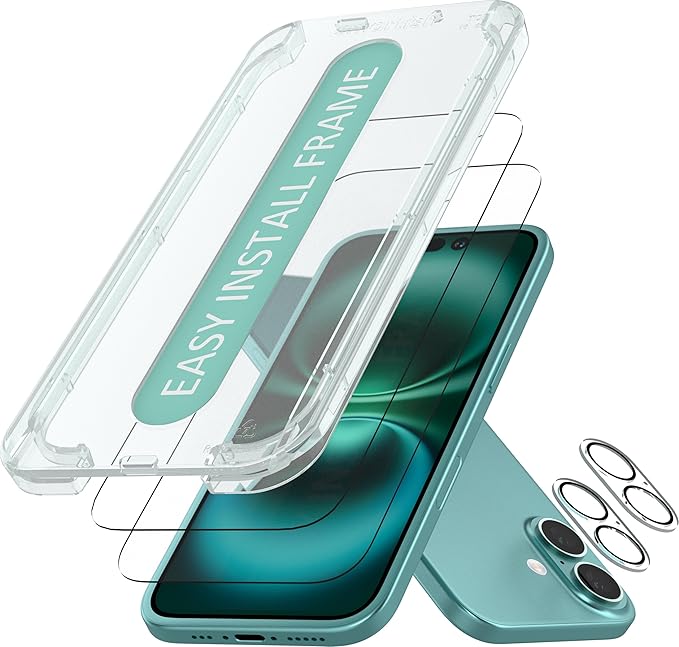 Smartish® iPhone 16 Screen Protector + Camera Lens Covers - Tuff Sheet - 2-Pack Tempered Glass 9H Easy Install Frame Case-Friendly - Dynamic Island for Apple iPhone 16 - Clear 2-Pack