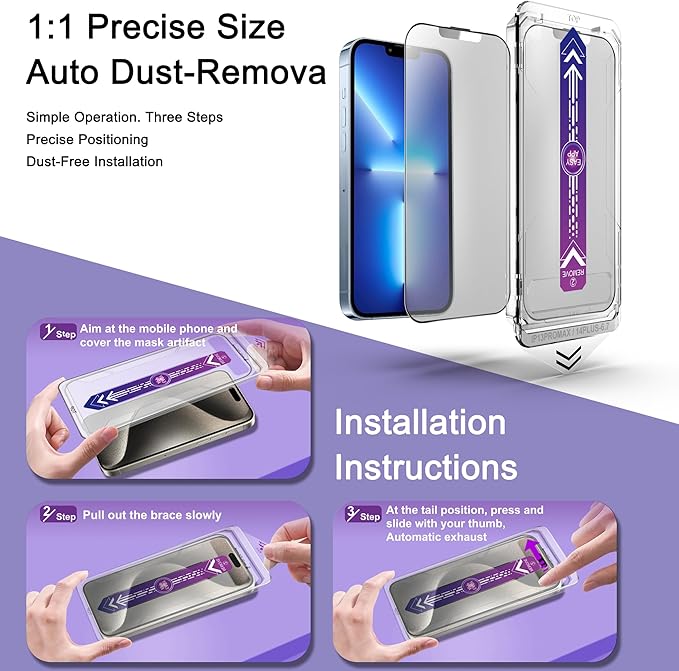 2 Pack Matte Screen Protector for iPhone 13 Pro Max/iPhone 14 Plus, 9H Tempered Glass, Full Coverage, Anti-Fingerprint, Auto Dust-Elimination, No Bubble, Easy Installation