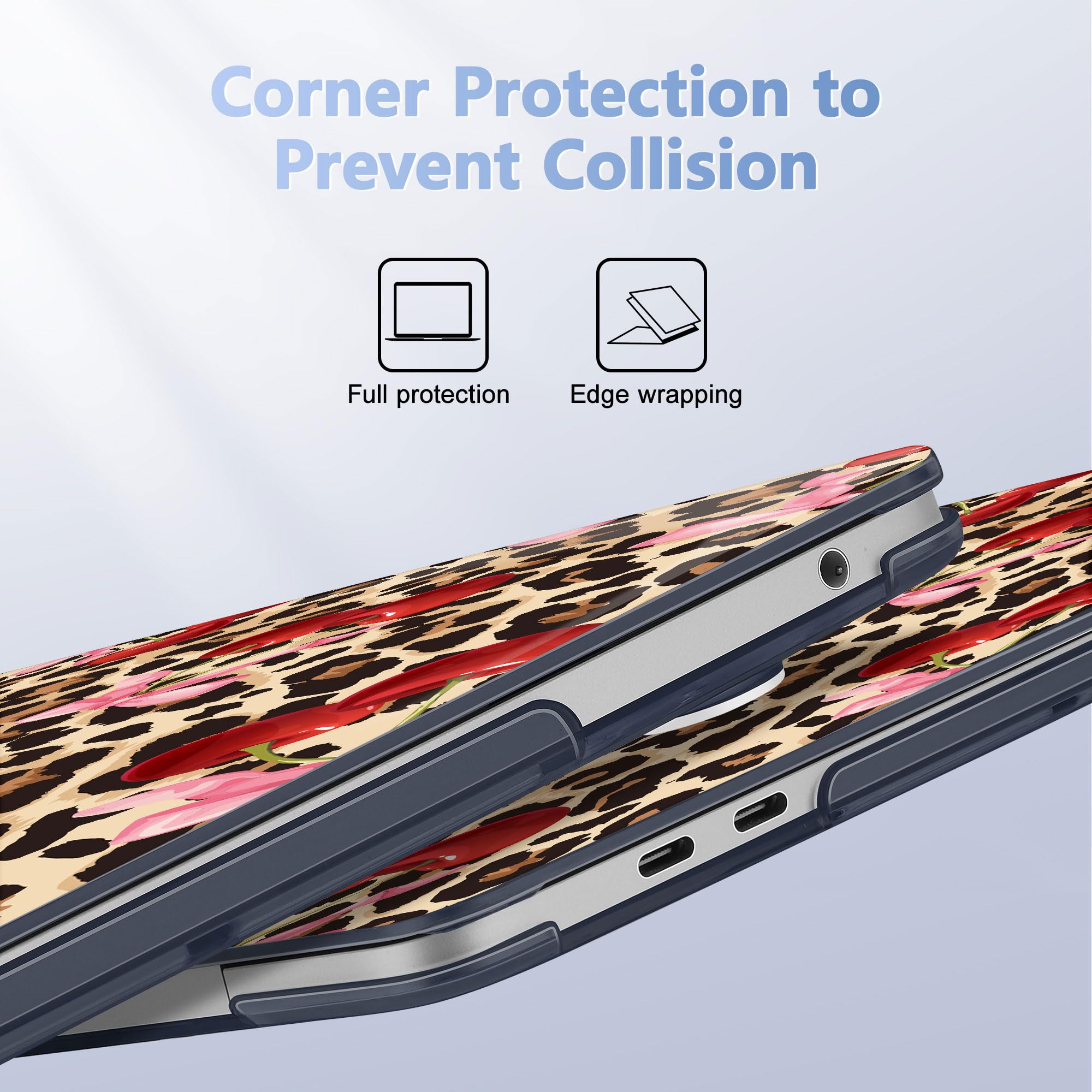 May Chen Case for MacBook Pro 13 inch M2 2023,2022,2021,2020 A2338 M1 A2251 A2289, Plastic Hard Shell Case for MacBook Pro 13" with Touch Bar Fits Touch ID, Cherry & Cheetah