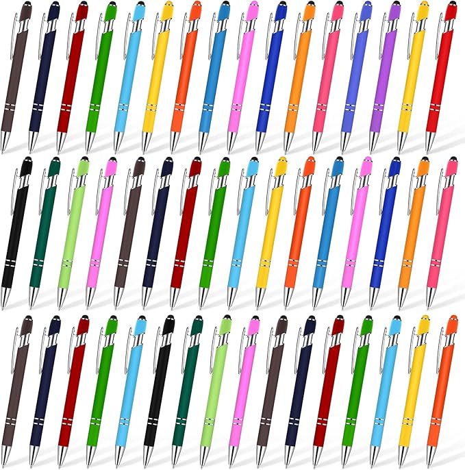 Konohan 100 Pieces Stylus Pen 2 in 1 Ballpoint Pen with Stylus Tip for Touch-Screen Phone Tablet, Touchscreen Devices, Compatible with iPad iPhone