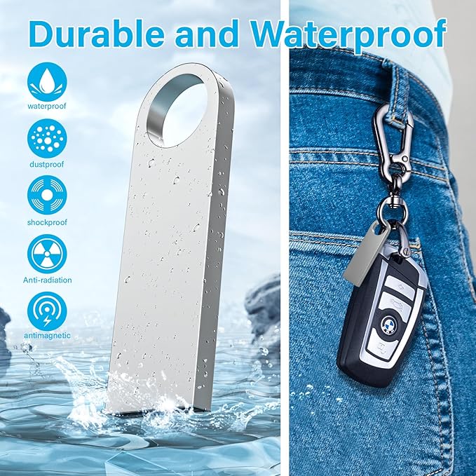 ABLAZE 1GB Flash Drive 20 Pack, Metal USB 2.0 Thumb Drives with Keychains USB Sticks Pendrives (Sliver)