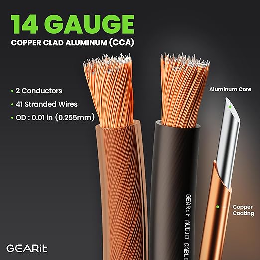 GearIT 14 Gauge 2 x 2.5mm Speaker Wire Cca Cca Cable (30.4 Meters - Black Clear)
