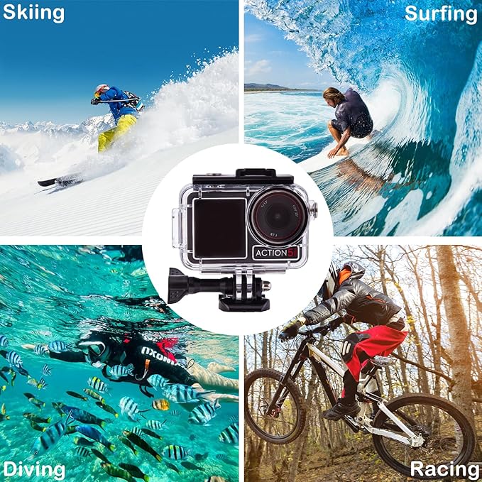 Waterproof Case for DJI Osmo Action 5 Pro/4/3 with 3 Pack Dive Filters, 196FT/60M Underwater Protective Housing Dive Kit, Professional Action Camera Dive Accessory