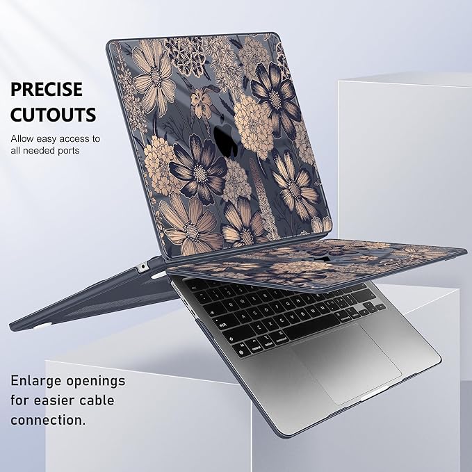 Case for MacBook Air 15 Inch 2025 2024 2023 Release M4 A3241 M3 A3114 M2 A2941, Hard Shell with Screen Protector & Keyboard Cover, Compatible with Touch ID - Spring Floral