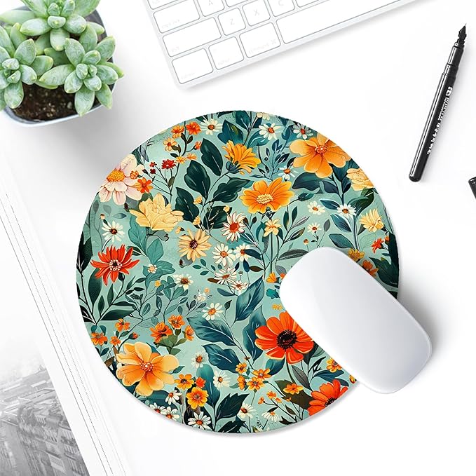 ITNRSIIET Round Mouse Pad with Stitched Edge Premium-Textured Waterproof Non-Slip Rubber Base Desktop Protection Mat Diameter 8.7 inches, Beautiful Flowers