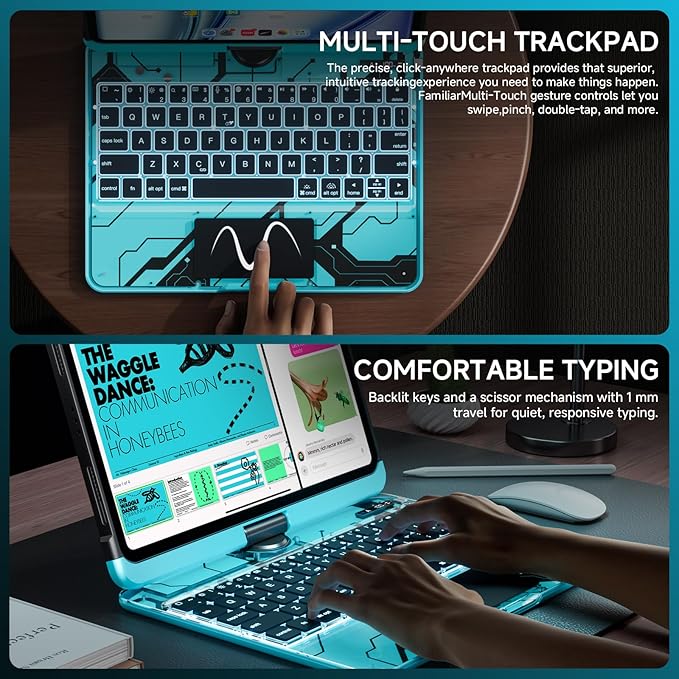 Transparent Case with Keyboard for 2024 iPad Pro 13 inch (M4), iPad Pro 13,7-Color Backlit,Magic Wireless Keyboard, 360°Rotating,Multi-Touch trackpad,Pencil Holder,with Shortcuts,Blue