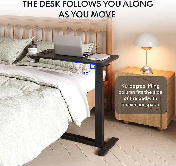 FLEXISPOT Adjustable C Table with Wheels, Mobile Snack Side End Table Sofa Couch Bedside Table Laptop Rolling Cart TV Tray Night Stand Small Space Side Table,(31.5" W x 17.7" D,Black)