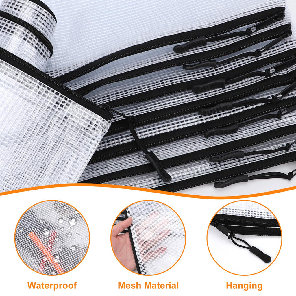 20pcs Mesh Zipper Pouch Bags A4 Mesh Bags for Classroom Organization, Waterproof Document Zipper Pouches for Cosmetics, Travel Storage File Bags for Office Supplie (Black-A3-20PCS)