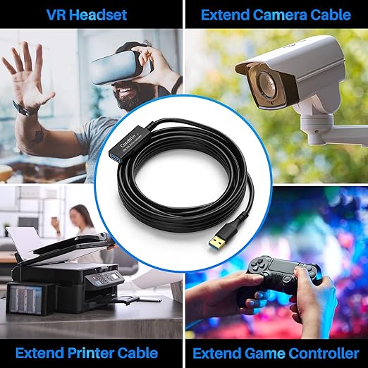 USB 3.0 Active Extension Cable 20 Feet, Long USB Type-A Male to Female Extender Cord, Built-in A Signal Booster Smart Chip, 5Gbps Transfer, for Printer, Xbox, Webcam, VR, Hard Drive, USB Hub and More