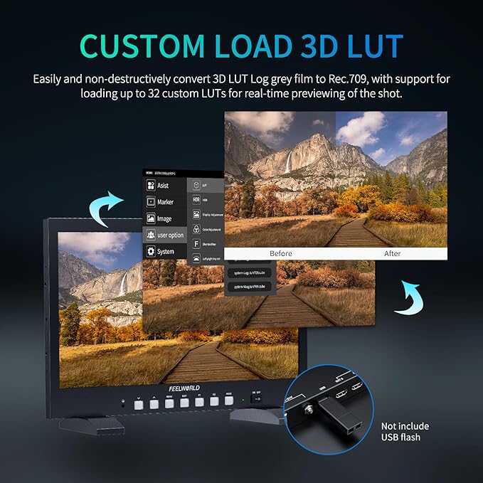 FEELWORLD FVM215 21.5 Inch 1000nit High Bright Production Broadcast Studio Monitor with Waveform LUT 8 Bit Color Depth 4K60Hz HDMI 3G-SDI in and Out