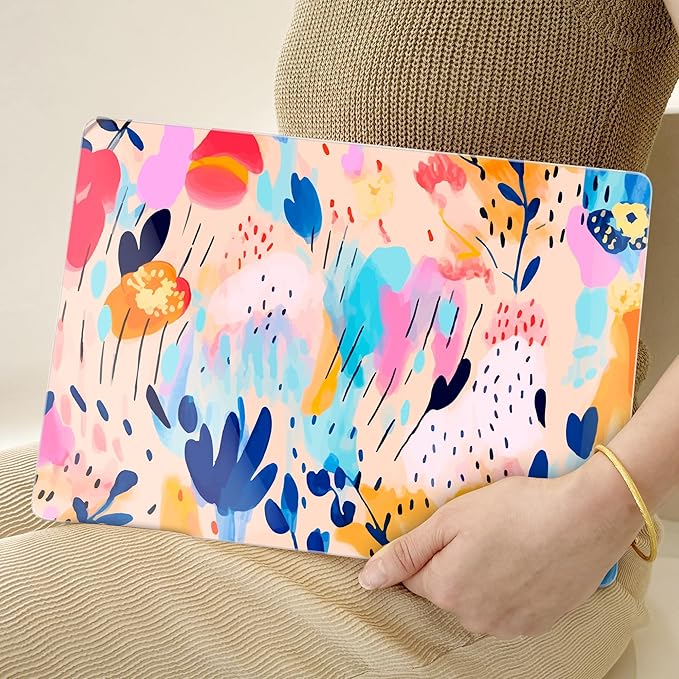TWOLSKOO Compatible with M4 MacBook Air 13.6 inch Case 2025-2022 Release M4 A3240 M3 A3113 M2 A2681, Plastic Hard Shell & Keyboard Cover & Type C Adapter & Screen Protector, Bright Abstract Florals