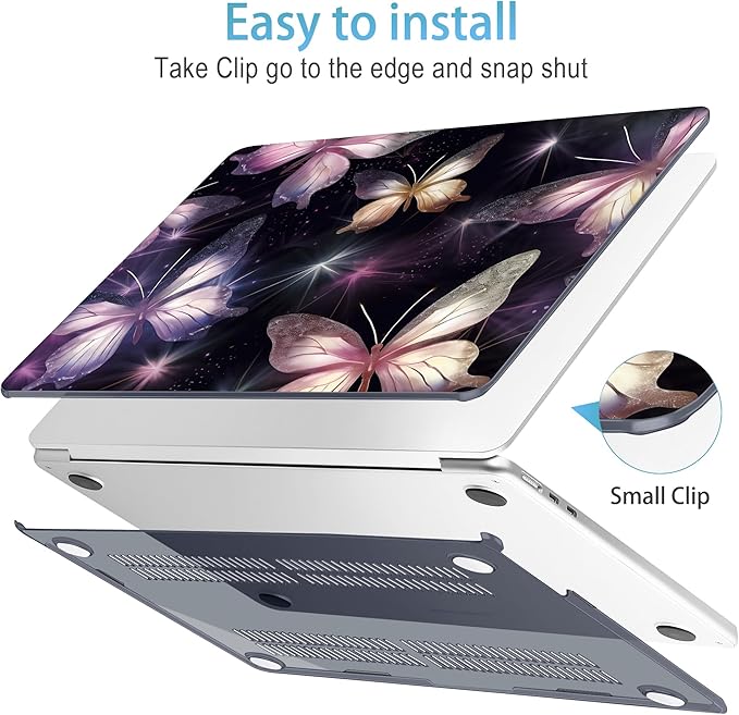 Mektron for 2025 M4 MacBook Air 13.6 Inch A3240 Case Fits 2023 A2681 M2 2024 A3113 M3 Chip with Liquid Retina Display, Printed Plastic Hard Shell Cover for MacBook Air 13.6", Glittering Butterfly