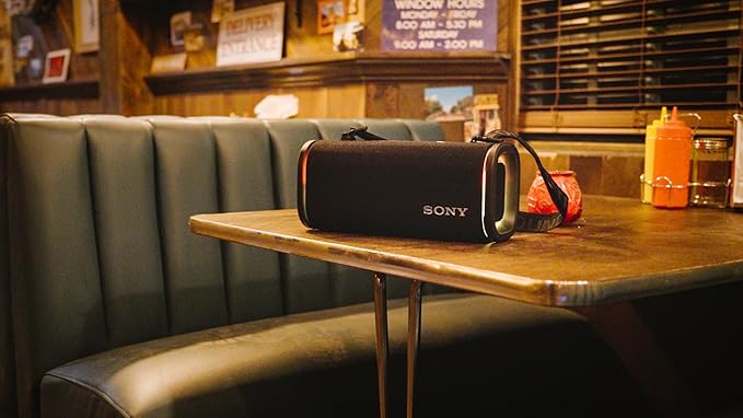 Sony ULT Field 5 Wireless Portable Bluetooth Speaker, IP67 Waterproof, Dustproof, and Rustproof with Enhanced Bass, 25 Hour Battery, 360° Party Light, and Shoulder Strap (SRSULT50B), Black