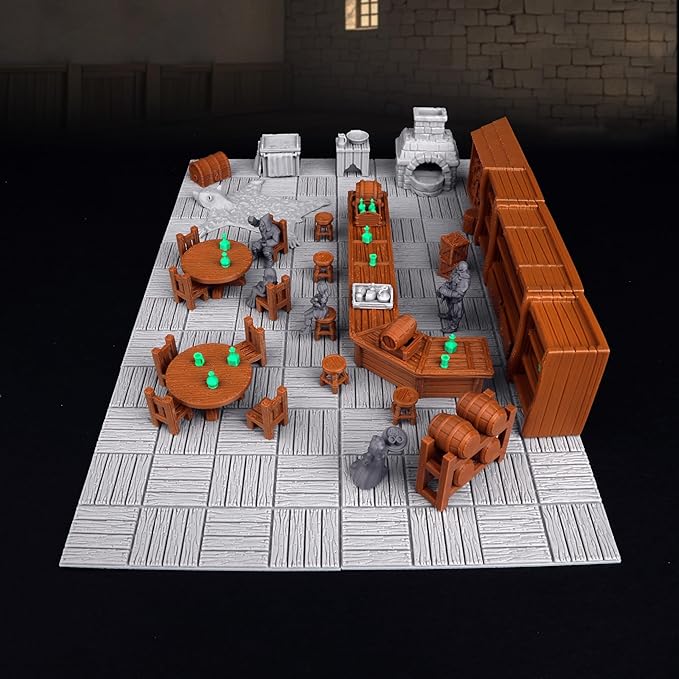 74 Pcs Tavern Bar Furniture RPG Terrain Set – Detailed DND Accessories for Tabletop Role-Playing – Miniature Props for Dungeons and Dragons, TTRPG Maps, and Wargame Campaigns – AF634A