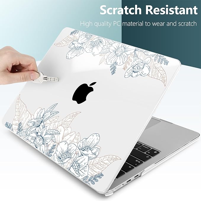 TWOLSKOO Compatible with M4 MacBook Air 13.6 inch Case 2025-2022 Release M4 A3240 M3 A3113 M2 A2681, Plastic Hard Shell & Keyboard Cover & Type C Adapter & Screen Protector, Engraved Sketch