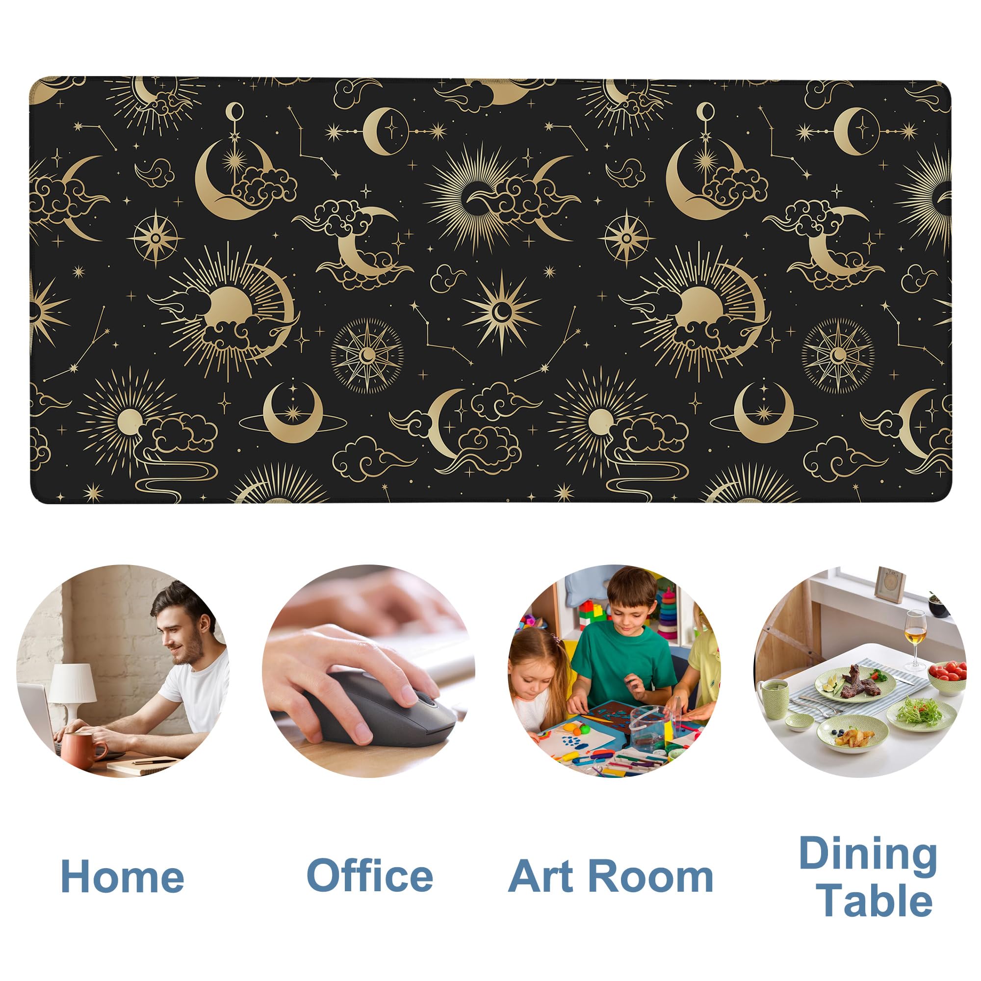 NITAHHHY Gaming Desk Pad Large Extra Length Clouds, Moon and Sun Mouse Pad Keyboard Laptop Non-Slip Waterproof with Rubber Base Thick Stitched Edge Mouse Mat for Office Home 35.4 x 15.7 Inches