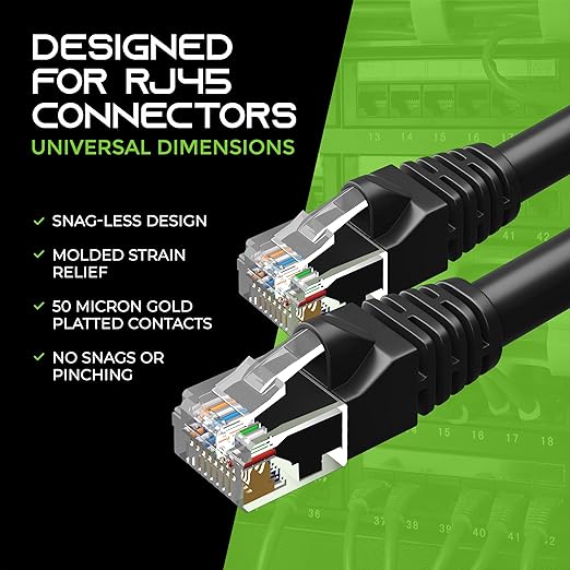 GEARit Cat 6 Ethernet Cable Pack - 100-Pack 0.5 ft Cat6 Ethernet Patch Cables | RJ45 Network Patch Cable, 10 Gbps Snagless Gold-Plated Connectors - Ethernet Cable Cat 6 for PC, TV, Router - Black