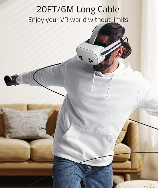 Syntech Link Cable 20FT Compatible with Oculus/Meta Quest 3/Quest 3S/Quest2/Pro/Pico 4 and PC/SteamVR, Upgraded Type C with USB 3.0 Adapter, High Speed Data Transfer Cord for VR Headset, Black