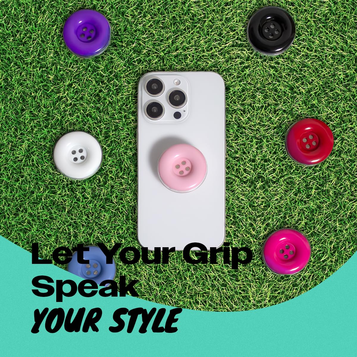 Solid Color Button Phone Grip – Minimalist Design, Durable and Lightweight, Grip and Stand for Smartphones (Purple, Adhesive Type)