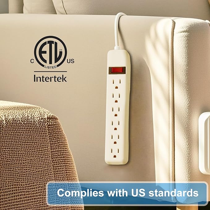 6-Outlet Surge Protector 2pk – 250 Joules, 2ft Cord, 15A/125V, 1875W Max – Right Angle Plug, Black – Home, Office, & Electronics Protection