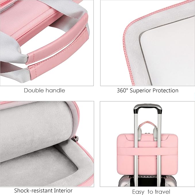 Lacdo 360° Protective Laptop Shoulder Bag for 15 inch New MacBook Air M4 A3241 2025, M3 A3114, M2 A2941 2024-2023, 15 inch MacBook Pro A1990 A1707, Dell XPS 15 Plus 2022-2020 Computer Case Bag, Pink