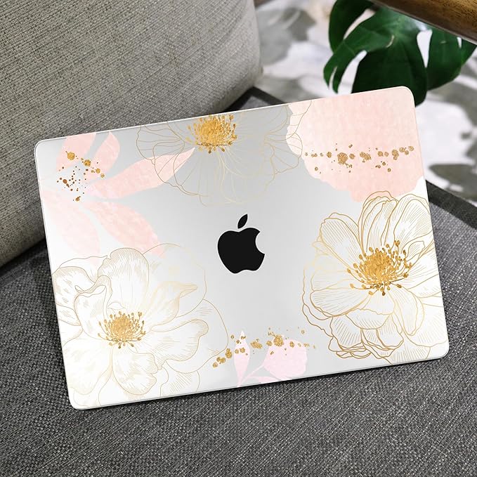 MEEgoodo MacBook Pro 13 inch Case - Hard Shell with Keyboard & Camera Cover - Tropical Pink Flowers