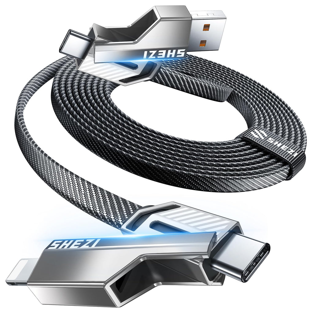 Vexipia 4-in-1 Long USB C Cable 45W 10FT Compatible With Lightning Cable [Fast Charging&Data Transfer] Flat Nylon Braided for iPhone iPad Charger Cord, Multi Charge Wire Combo with L/Type C/USB A Port
