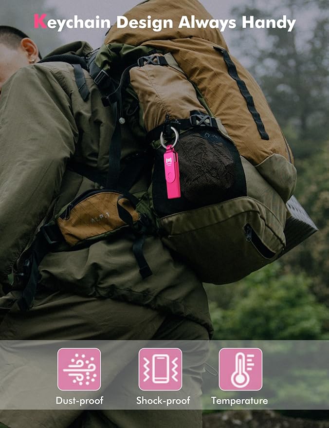 MOSDART 256GB USB3.1 Fast Speed C and A Dual Flash Drive, exFAT Memory Stick with Keychain and LED Indicator, for iPhone 15 and 16, Android Phone, iPad, MacBook, and Other Laptops, Hot Pink