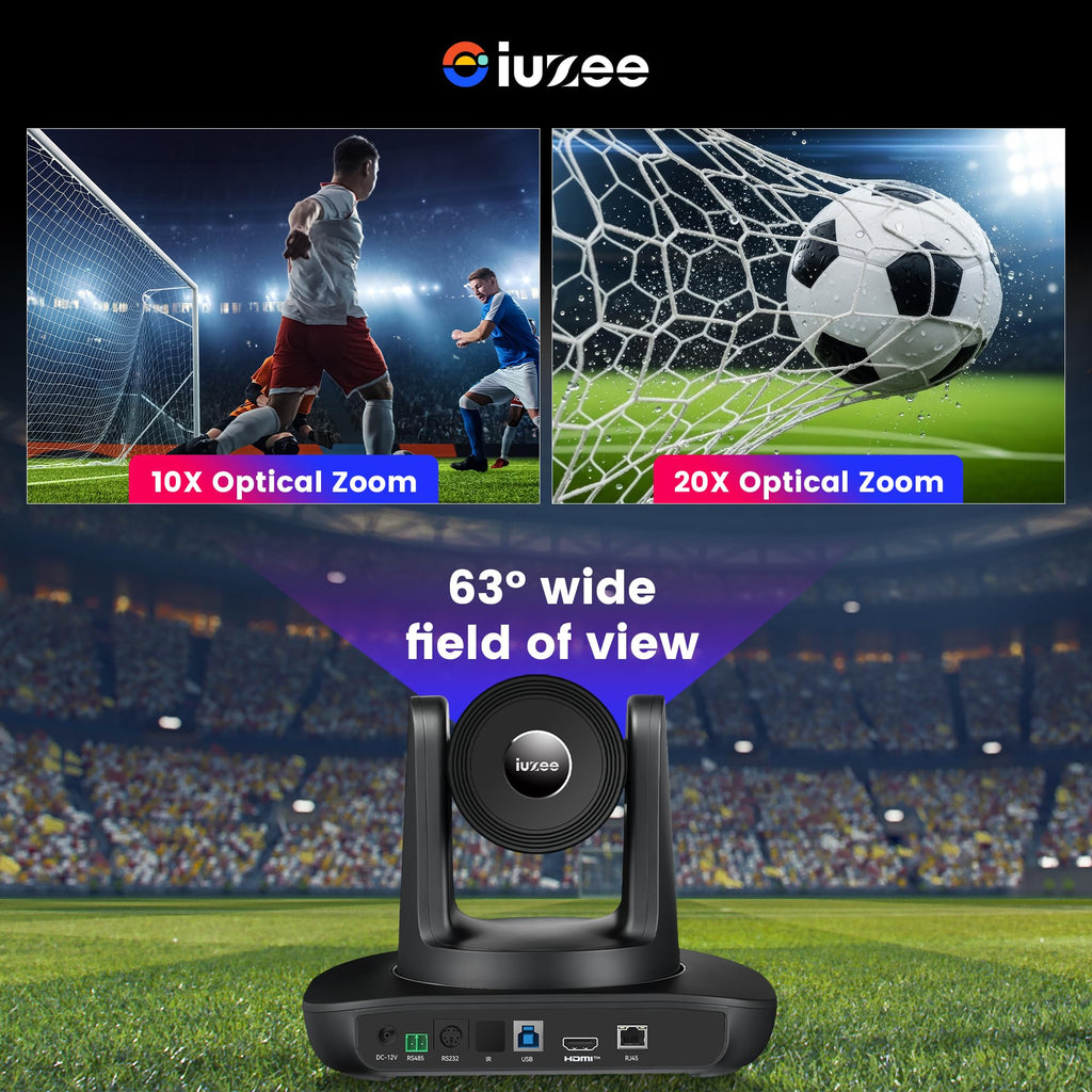 iuZee 4K UHD PTZ Camera AI-Auto Tracking, 20X Optical Zoom, USB3.0/HDMI/LAN PoE, IP Live Streaming, PTZ Conference Room Camera for Church Services Education Conference Events, Work with YouTube OBS