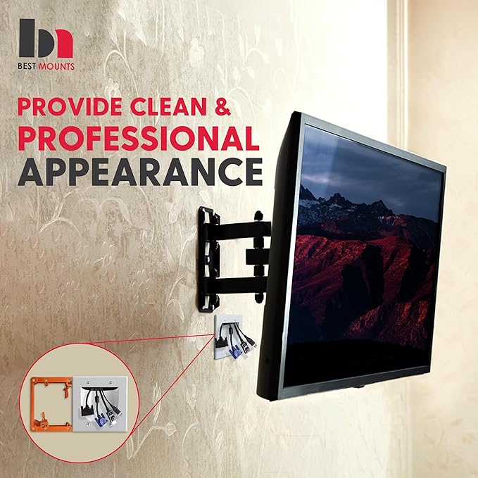 BestMounts - 2 Pack In Wall Cable Management Kit - Recessed Wall Plate Cable Pass Through Pair with Dual Gang Low Voltage Mounting Bracket - TV Cord Hider for Wall Mounted TV ETL Listed