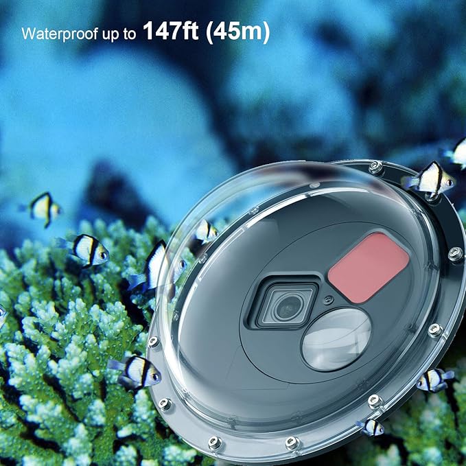 Dome Port Lens for GoPro Hero 5 6 7 Black Hero (2018), Dome Port with Waterproof Housing Case, Trigger, Floating Hand Grip, Built-in Switchable Red Filter and 10x Macro Filter