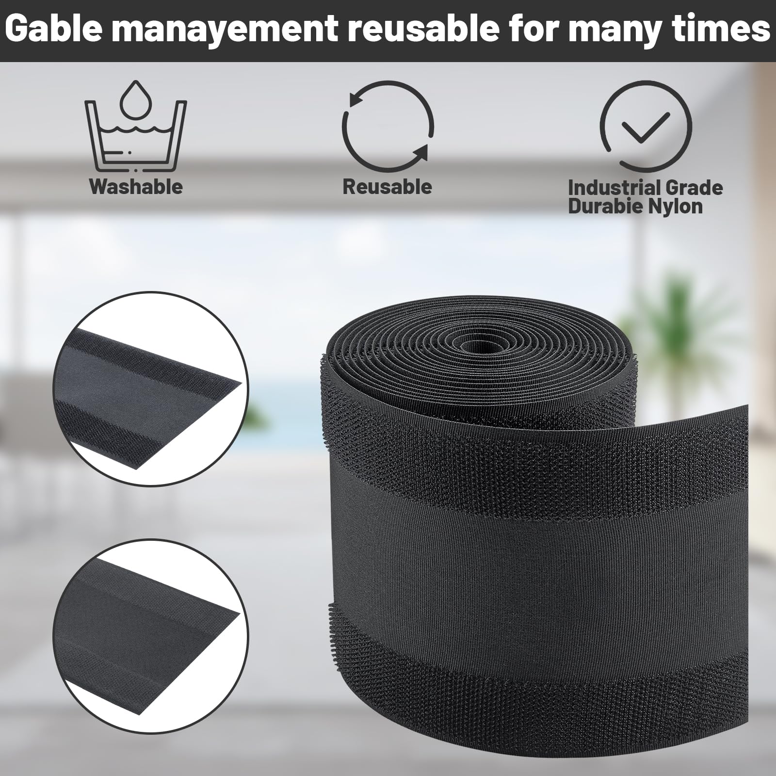IHKFILAN Carpet Cord Cover Carpet Cable Management Under Desk Cable Grip Strip Black Hook and Loop Tape Cable Polyester Cover Protect Cables to Prevent Tripping Over Wires for Homes & Office (20ft)