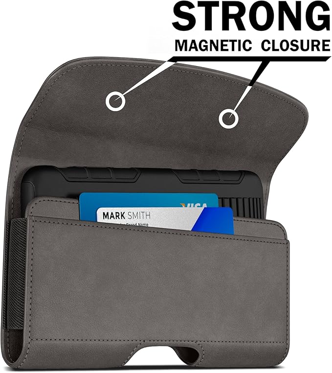 Holster for iPhone 16 16e Pro 15 14 13 12 11 10 XR XS X, Samsung Galaxy S25 S24 S23 S22 S21 S20 5G - Cell Phone Belt Holder Case with Clip - ID Card Magnetic Pouch for Men, Pewter Small